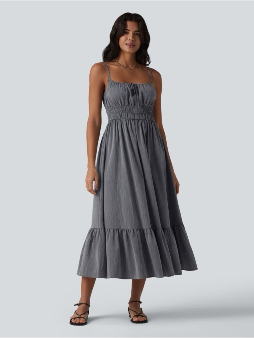 Halara Tiered Strappy Maxi Dress Smocked Gray Large